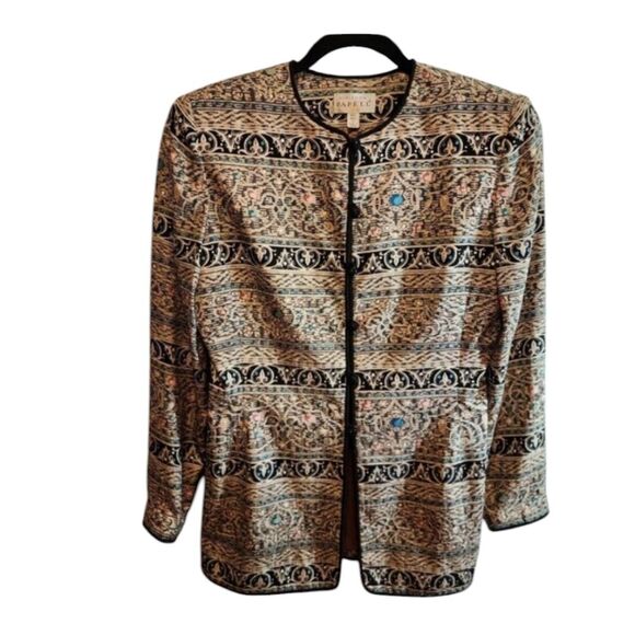 ADRIANNA PAPELL 100% SILK JACKET SIZE 8 MULTI COLORED LONG SLEEVE STUNNING - Picture 1 of 10